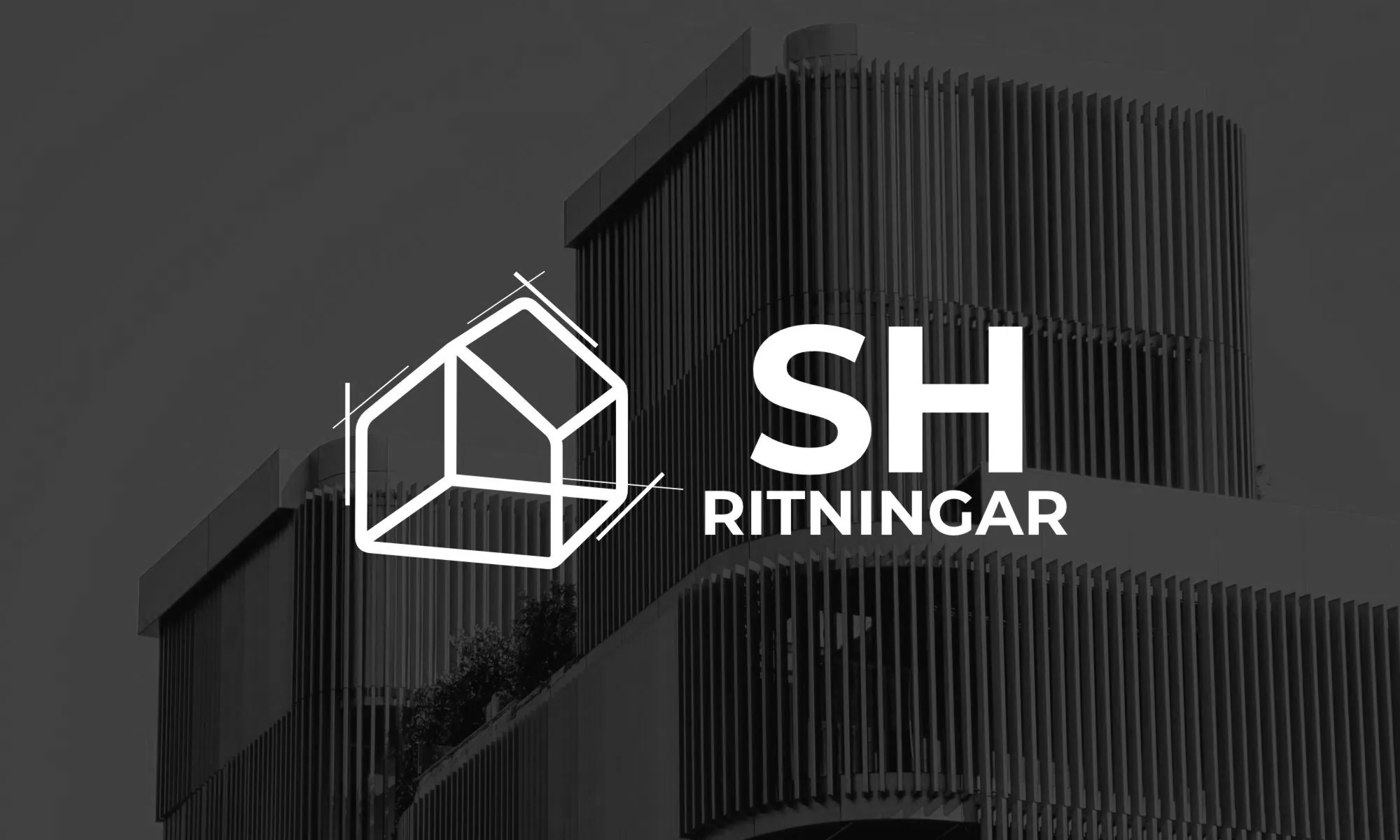 SH Ritningar, logotyp över en byggnad med fasadlameller